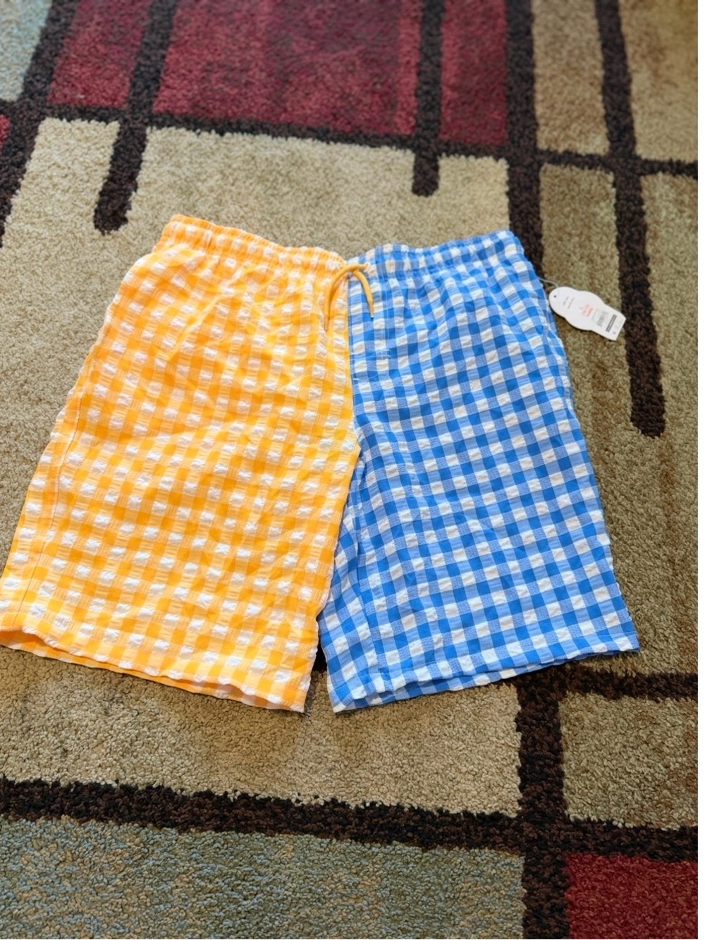 Gingham Drawstring Shorts - Yellow & Blue